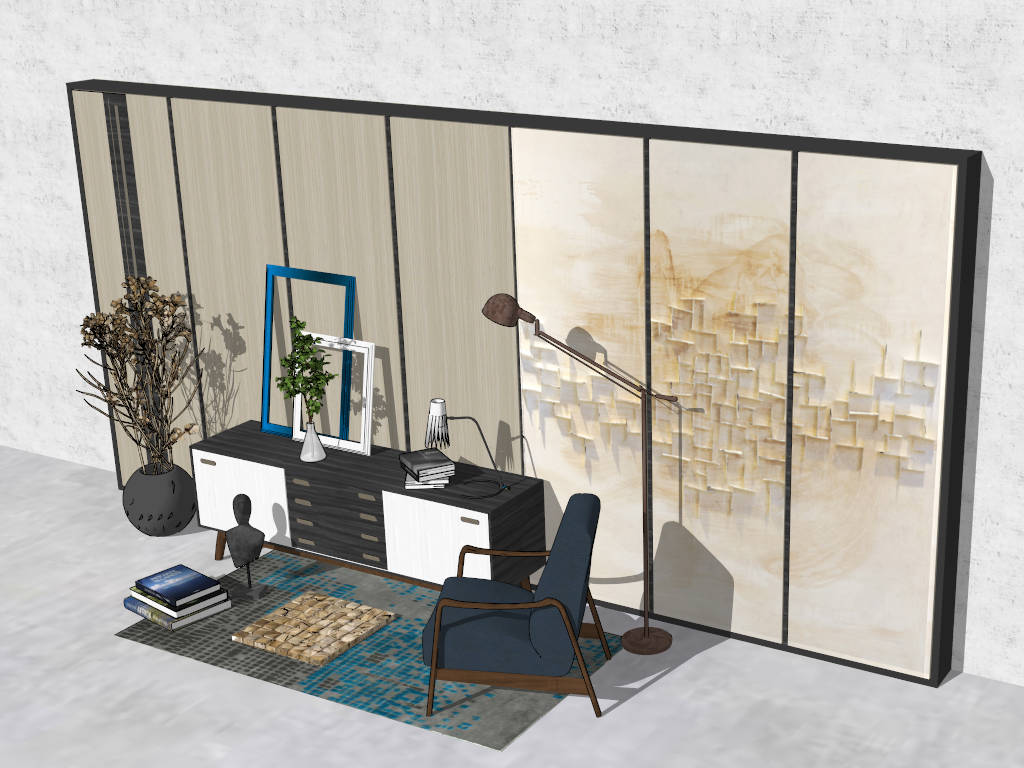 Modern Accent Wall Low Sideboard for Living Room sketchup model preview - SketchupBox