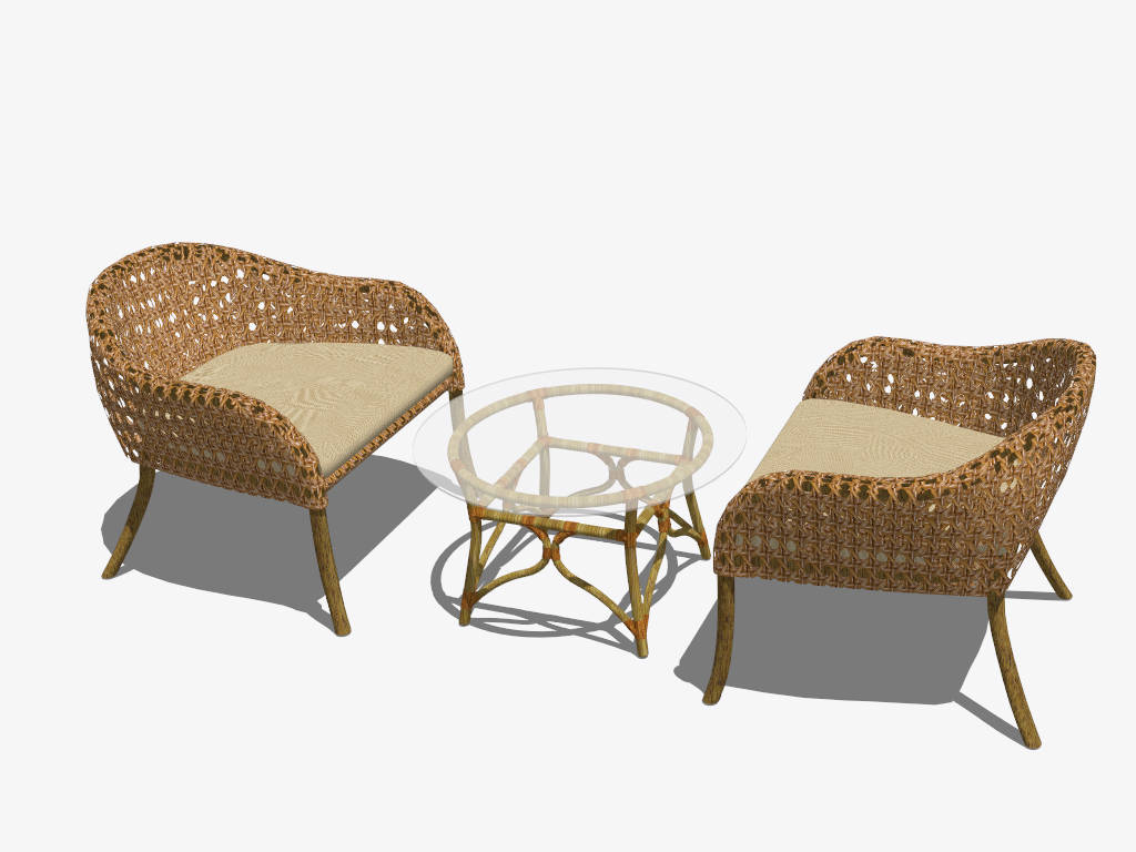 3 Piece Rattan Patio Set sketchup model preview - SketchupBox