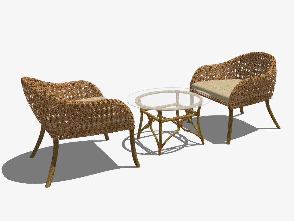 3 Piece Rattan Patio Set sketchup model preview - SketchupBox