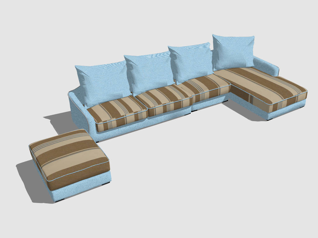 Light Blue Sectional Sofa sketchup model preview - SketchupBox