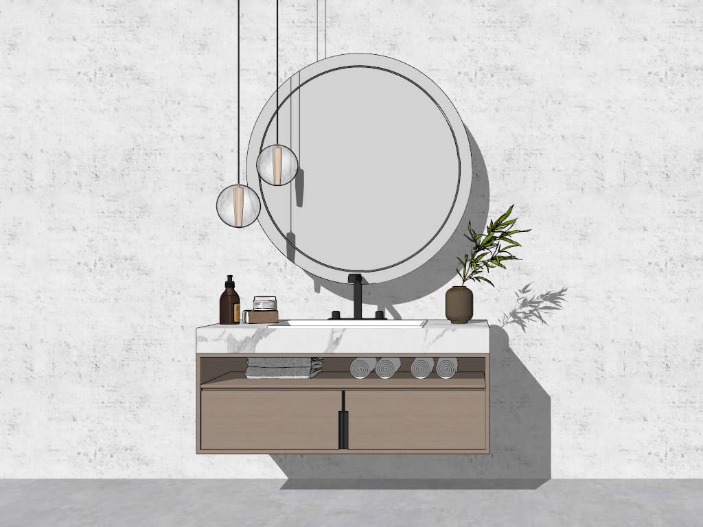 Modern Floating Vanity with Mirror sketchup model preview - SketchupBox