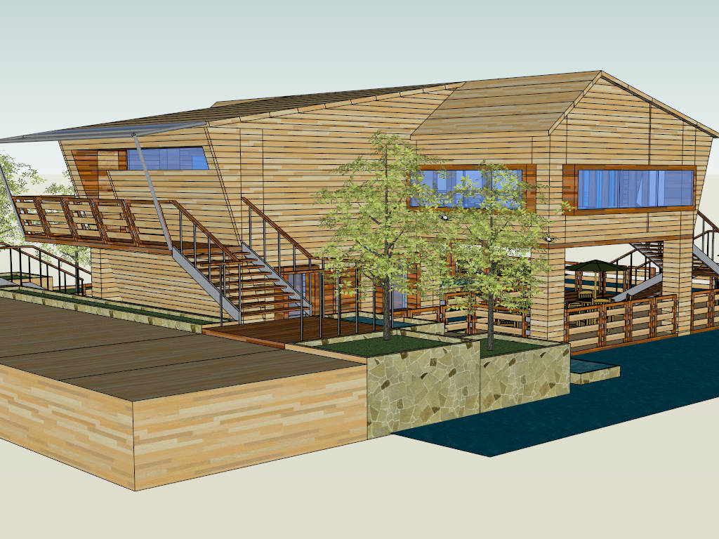 Tropical Restaurant and Bar Design sketchup model preview - SketchupBox