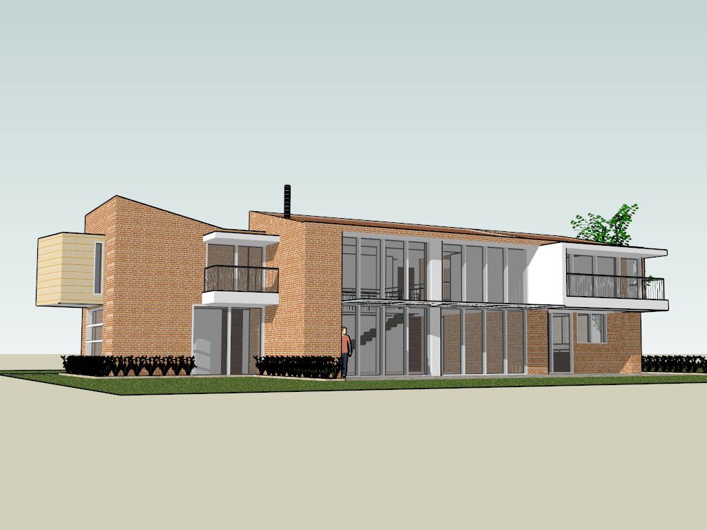 Red Brick House Design sketchup model preview - SketchupBox