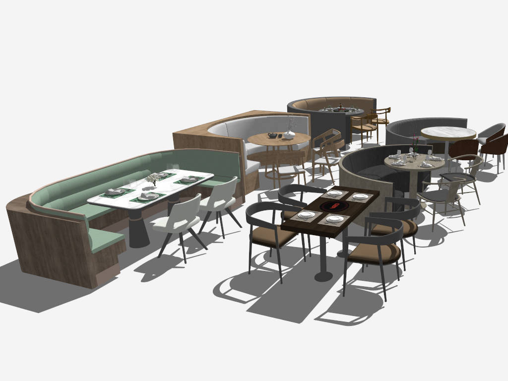 Restaurant Booths Dining Set Furniture sketchup model preview - SketchupBox