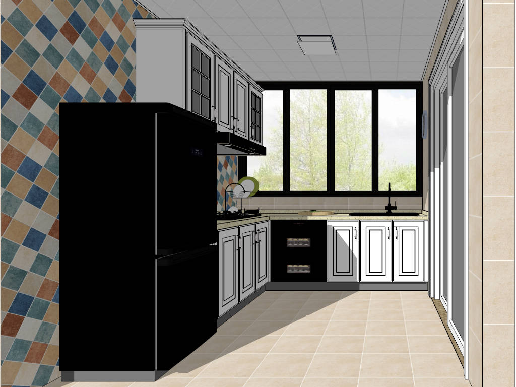 Small L Kitchen Design Idea sketchup model preview - SketchupBox