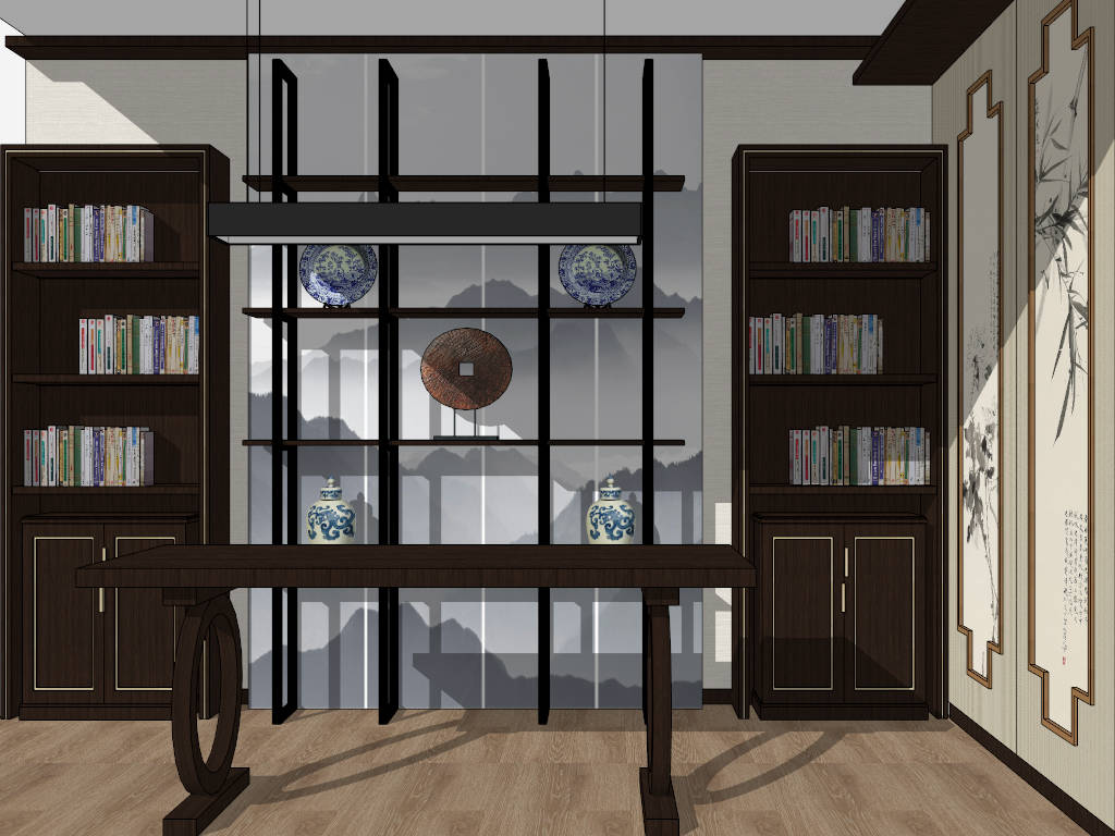 Traditional Chinese Home Office Idea sketchup model preview - SketchupBox