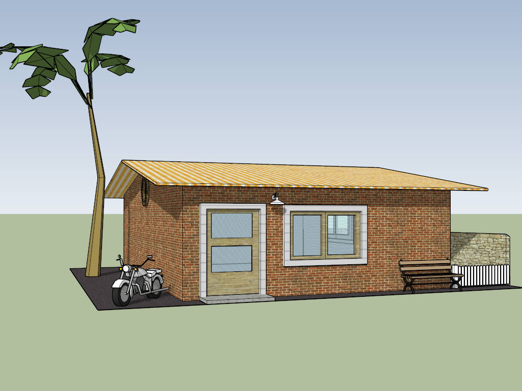 Red Brick Ranch House sketchup model preview - SketchupBox