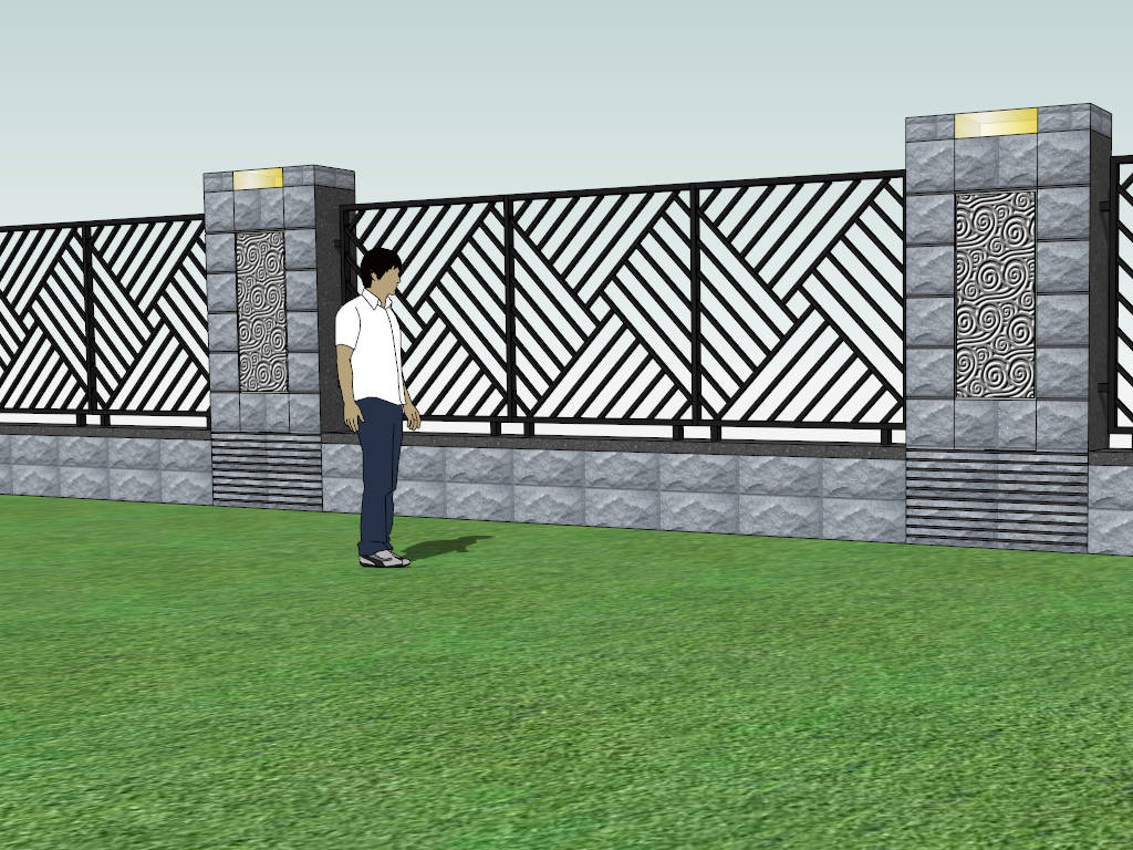 Stone Wall with Iron Fence sketchup model preview - SketchupBox