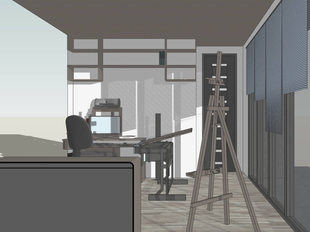 Modern Home Office Design Idea sketchup model preview - SketchupBox