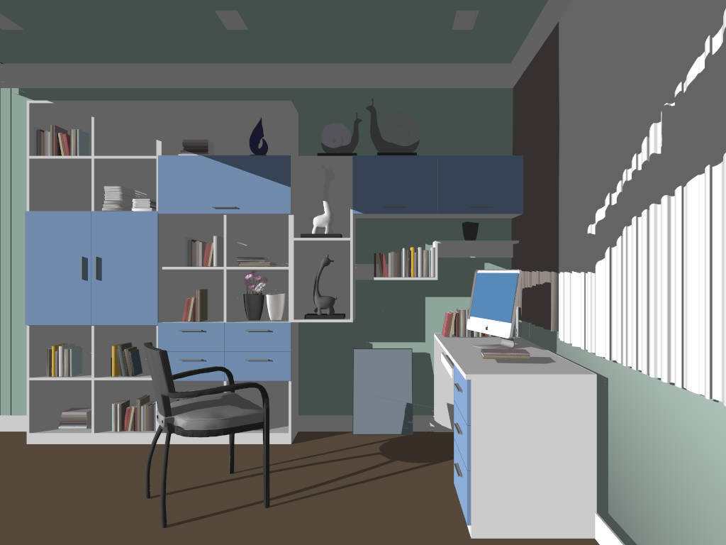 Home Office with Bookshelf sketchup model preview - SketchupBox