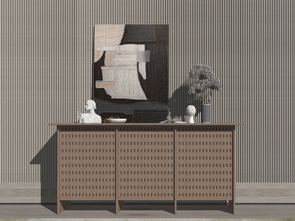 Wabi-sabi Style Console Table Accent Wall Idea sketchup model preview - SketchupBox