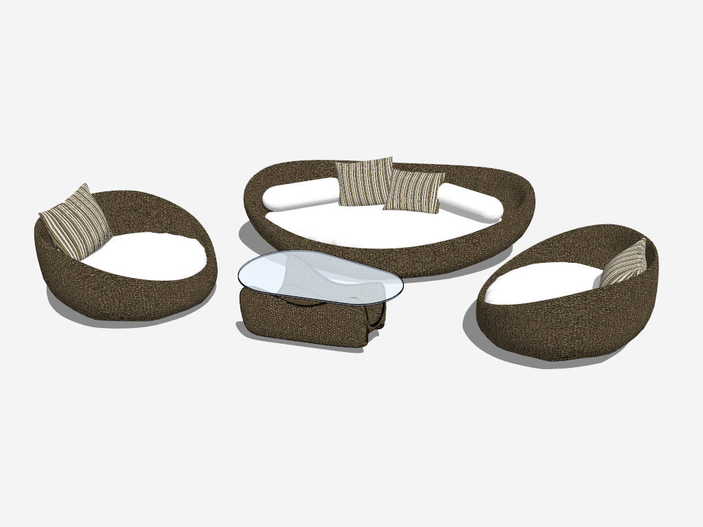 Wicker Rattan Patio Conversation Set sketchup model preview - SketchupBox