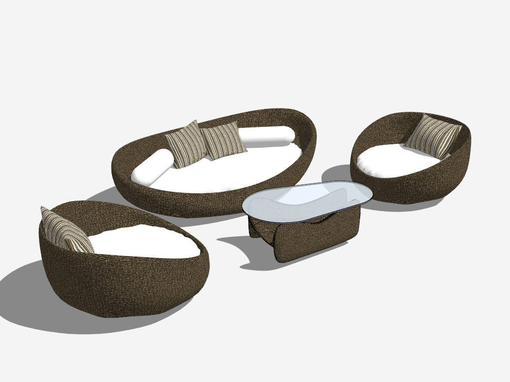 Wicker Rattan Patio Conversation Set sketchup model preview - SketchupBox