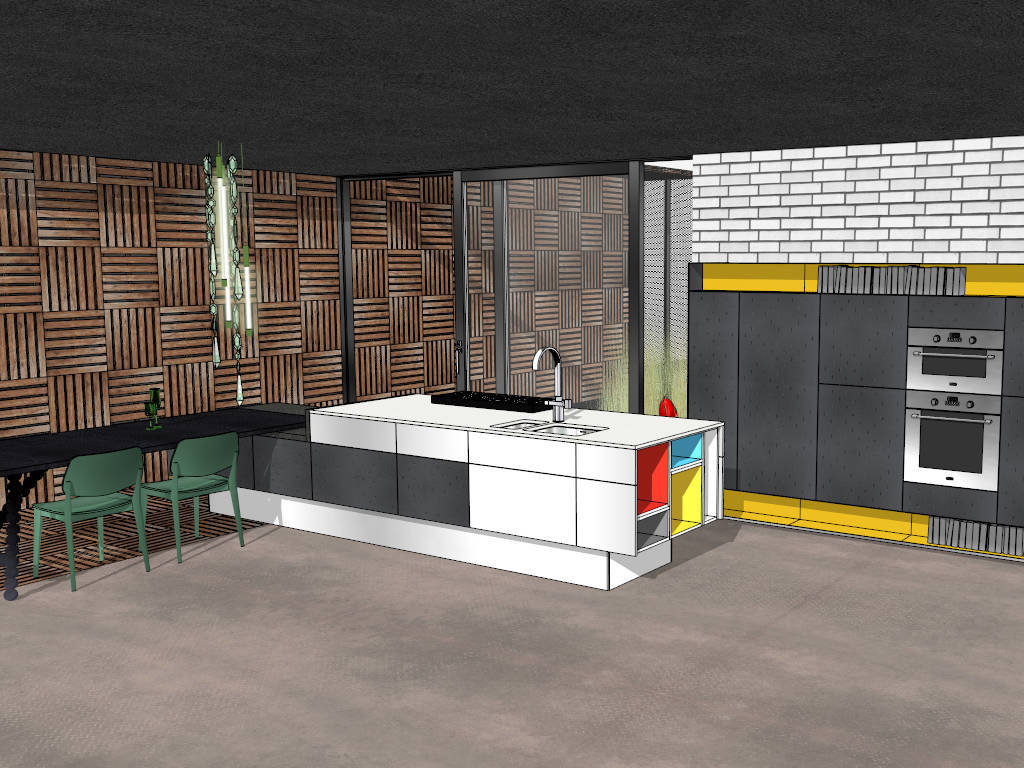Kitchen Island with Dining Table Design sketchup model preview - SketchupBox