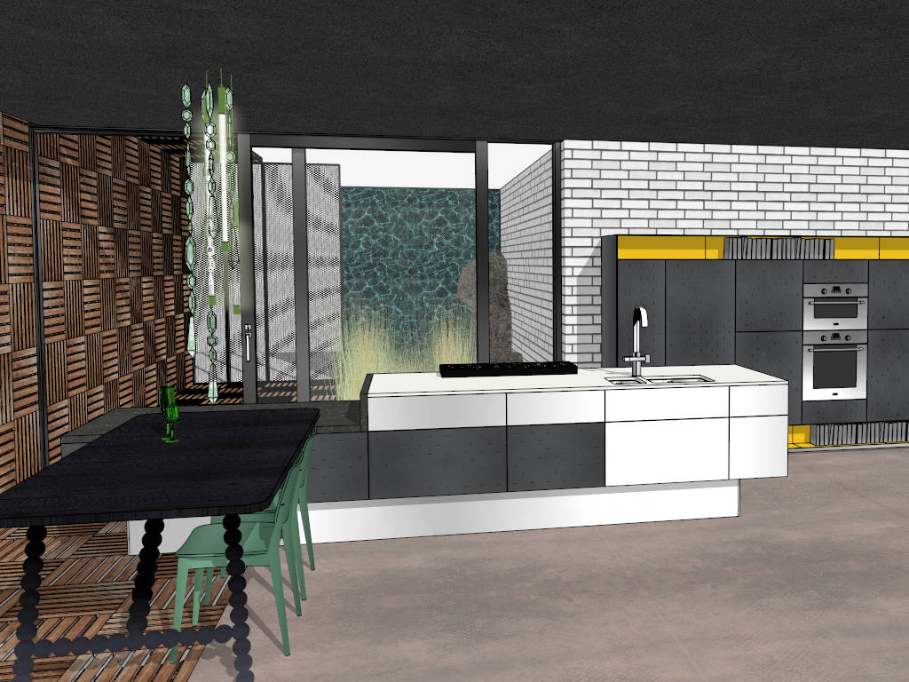 Kitchen Island with Dining Table Design sketchup model preview - SketchupBox