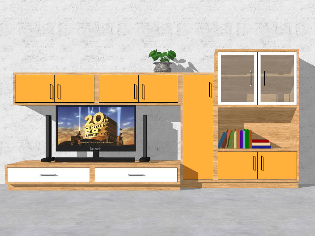 Orange TV Stand Wall Unit with Cabinet sketchup model preview - SketchupBox