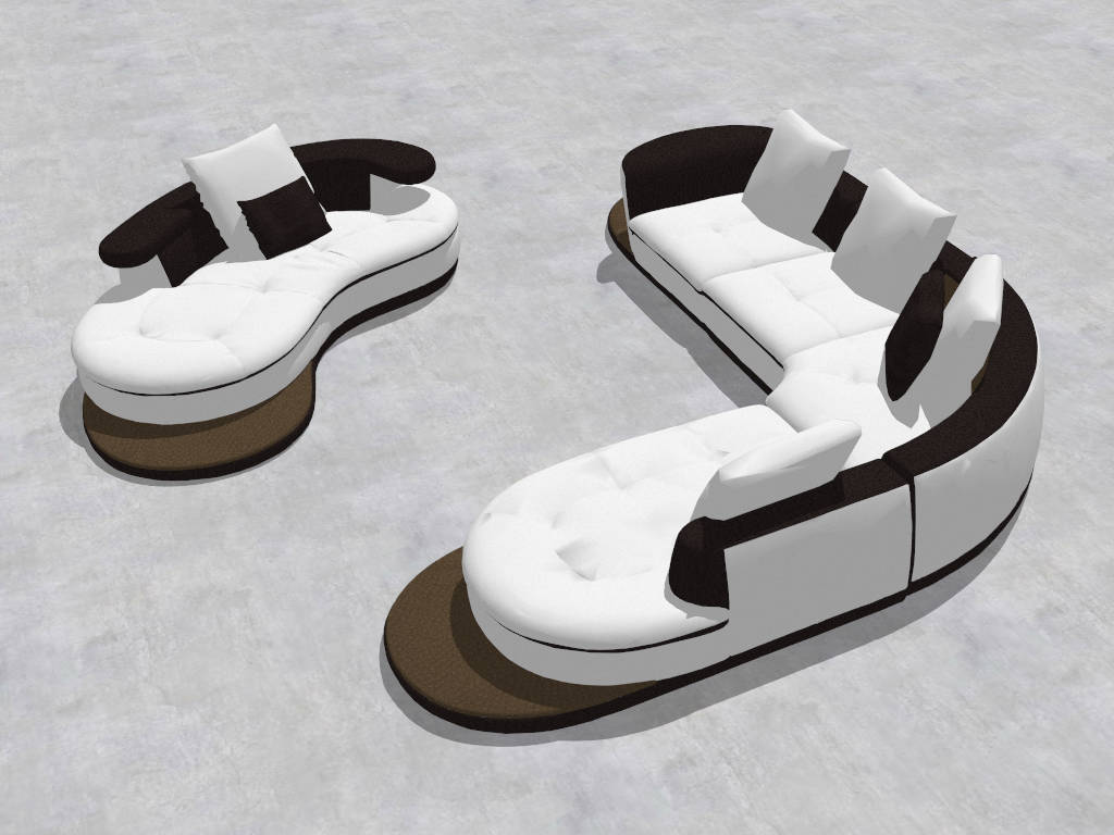 Modern Curved Leather Sectional Sofa sketchup model preview - SketchupBox