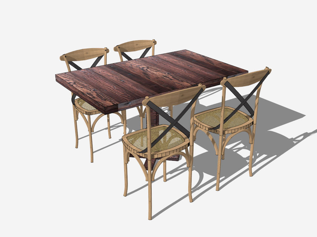 Rustic Farmhouse Dining Set sketchup model preview - SketchupBox