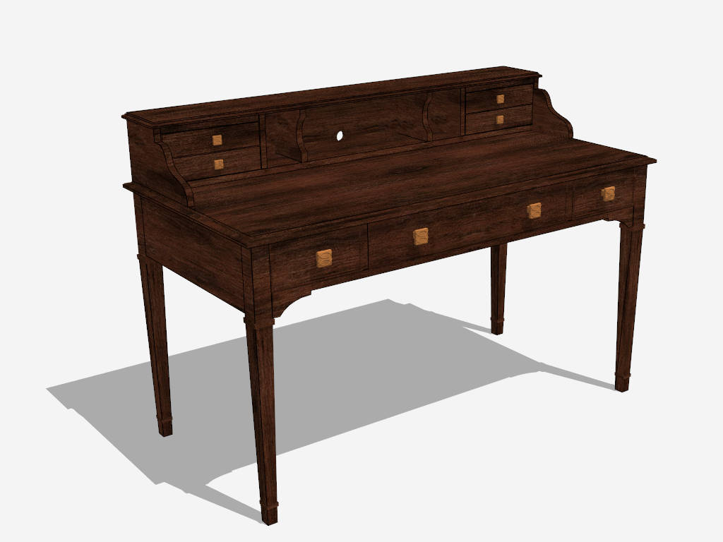 Vintage Writing Desk with Hutch sketchup model preview - SketchupBox