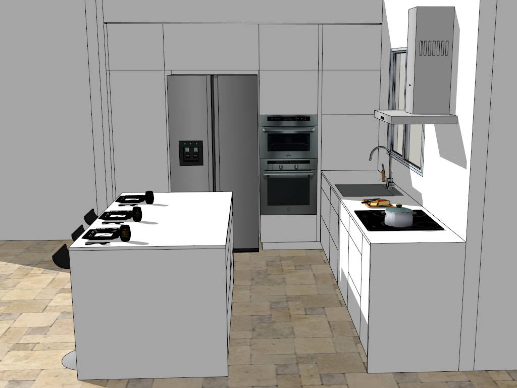 Small Kitchen with Island Idea sketchup model preview - SketchupBox