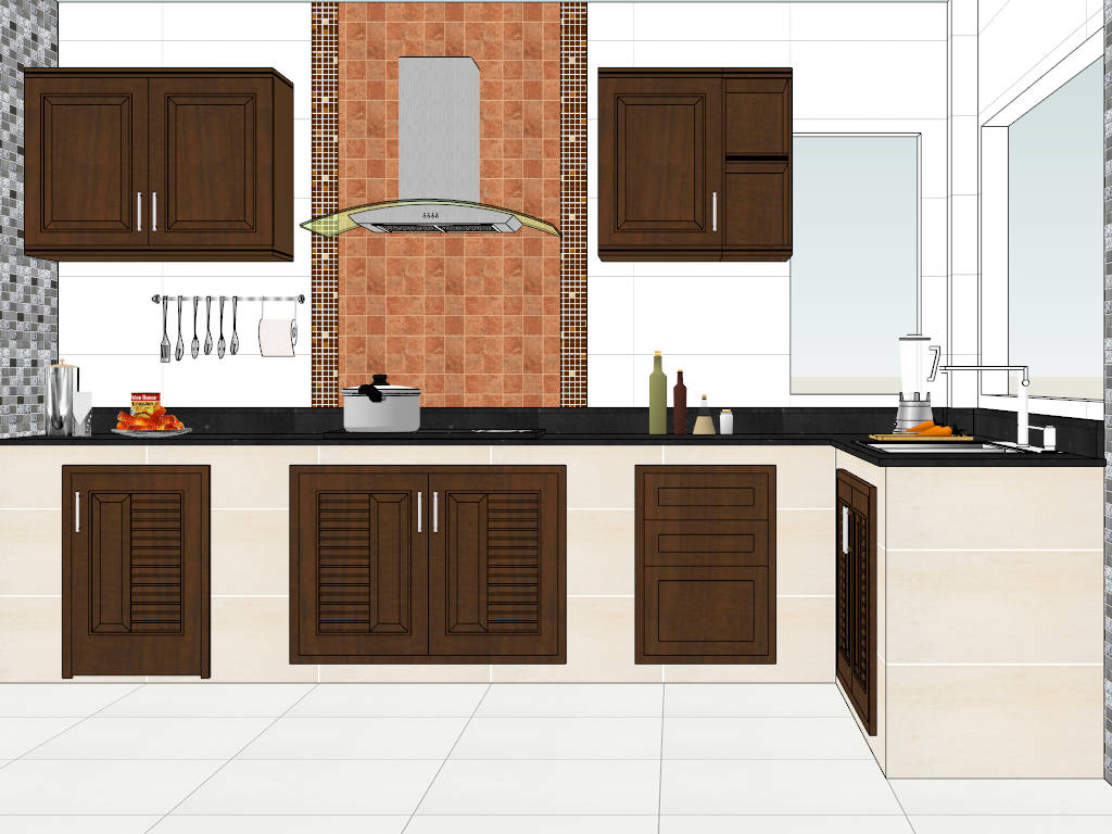 Small Kitchen L-Shape Design sketchup model preview - SketchupBox