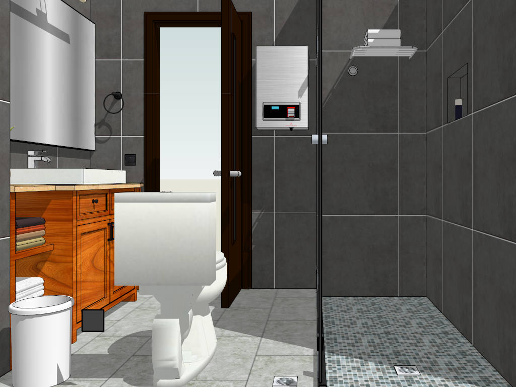 Small Bathroom with Walk In Shower Idea sketchup model preview - SketchupBox