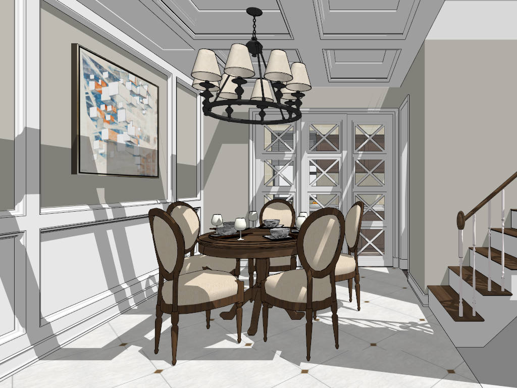 Ground Floor Dining Area and Kitchen Design sketchup model preview - SketchupBox