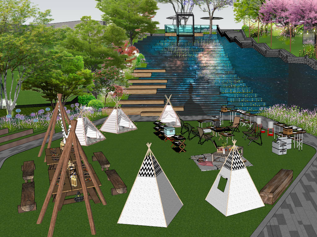 Fantastic Starry Stairway Campground Design sketchup model preview - SketchupBox