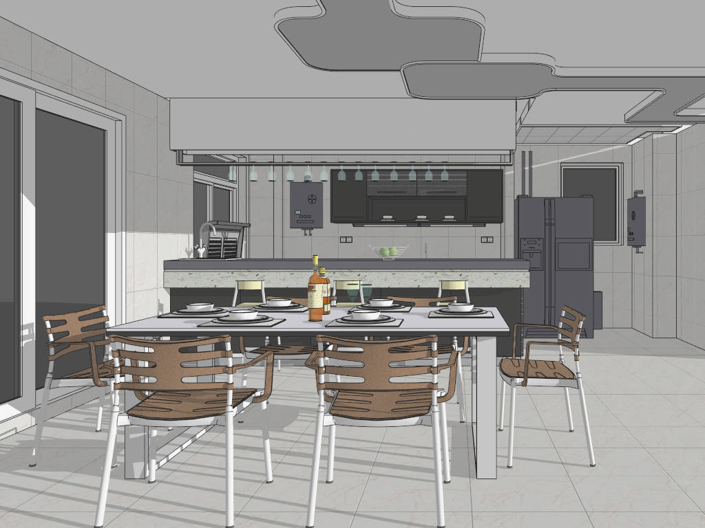 Open Kitchen Dining Room Layout sketchup model preview - SketchupBox