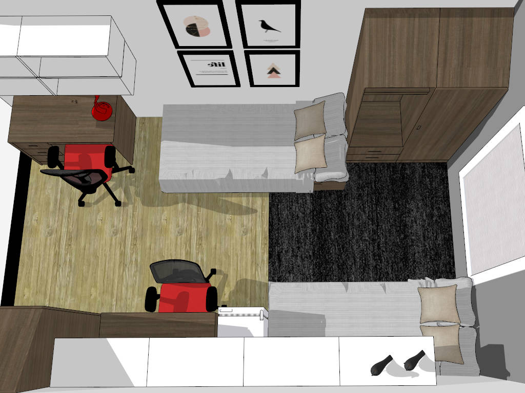 2 Bed Dorm Room Design sketchup model preview - SketchupBox