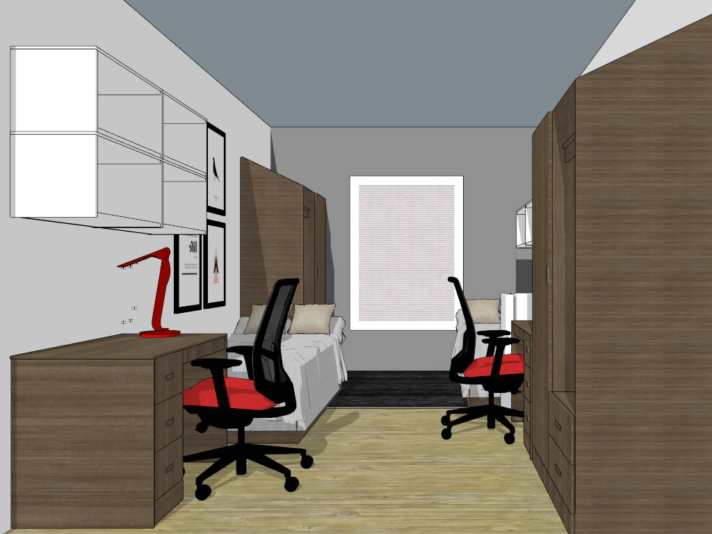 2 Bed Dorm Room Design sketchup model preview - SketchupBox