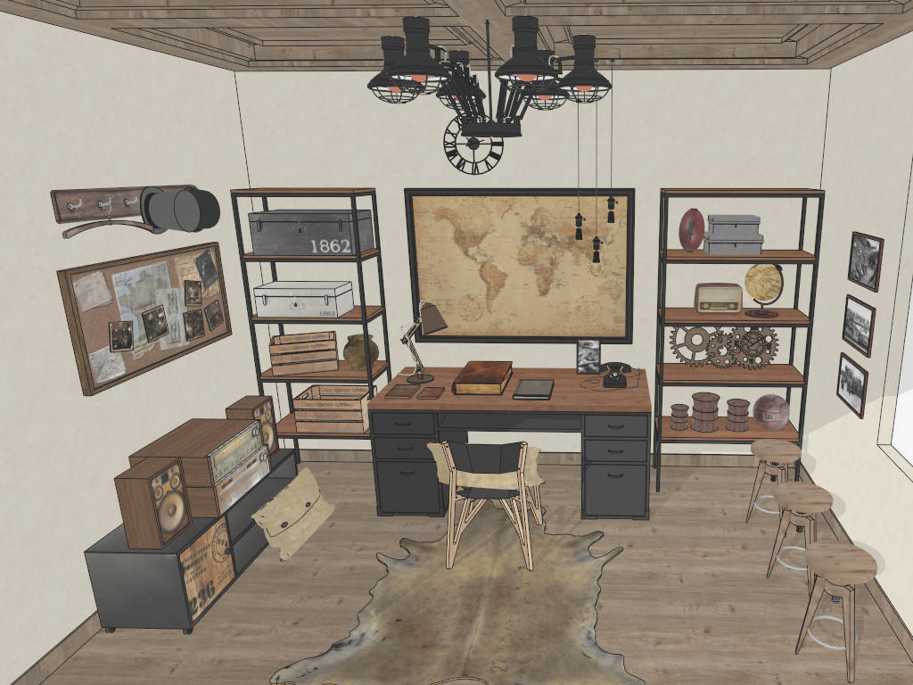 Vintage Home Office Decor Idea sketchup model preview - SketchupBox