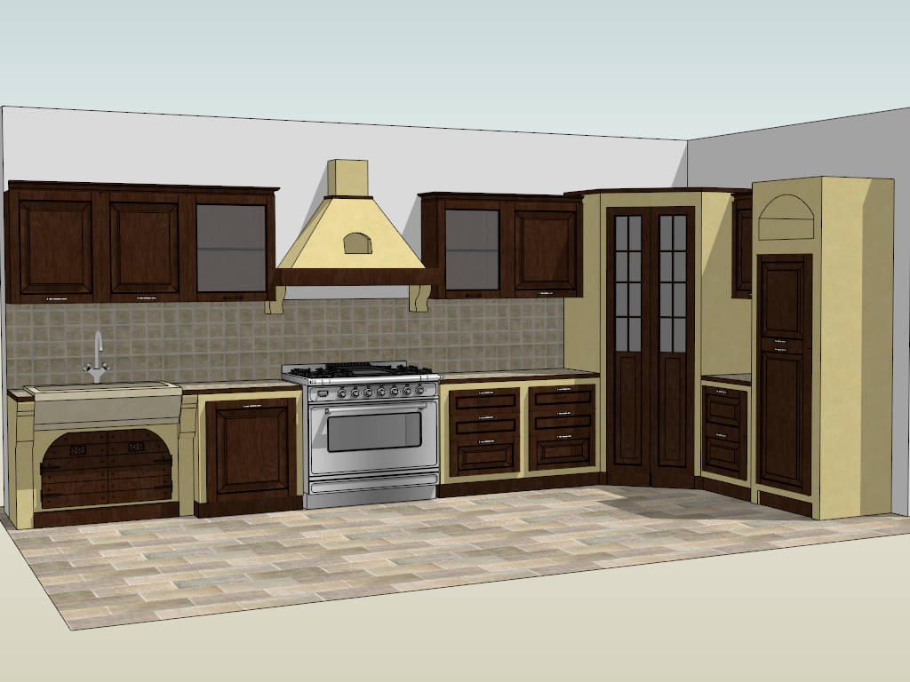 Traditional L Shaped Kitchen Design sketchup model preview - SketchupBox