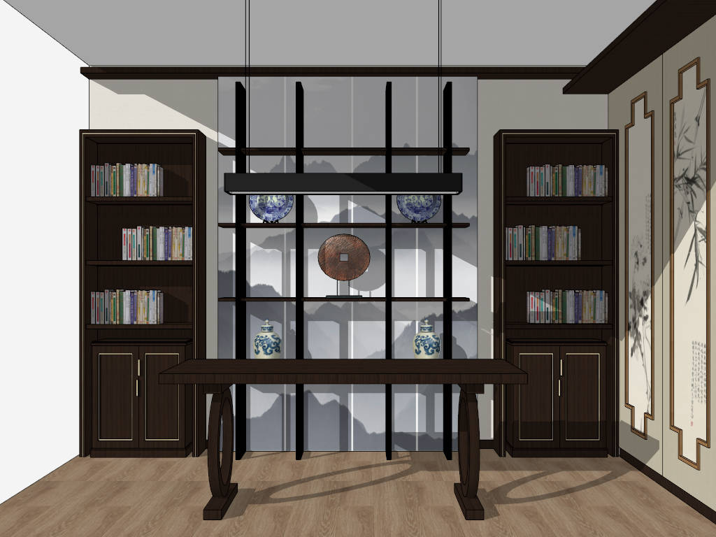 Chinese Home Office Design sketchup model preview - SketchupBox