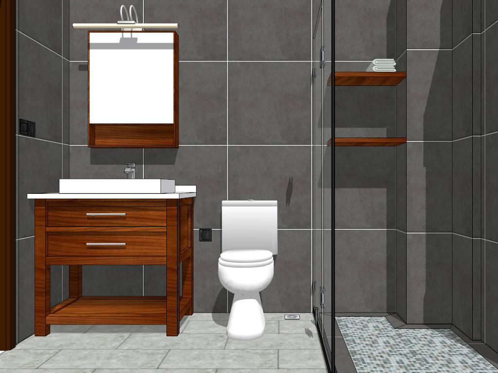 Gray Bathroom with Shower Idea sketchup model preview - SketchupBox