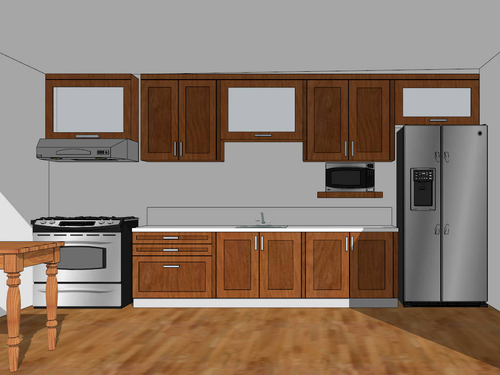 Straight Kitchen with Dining Table sketchup model preview - SketchupBox