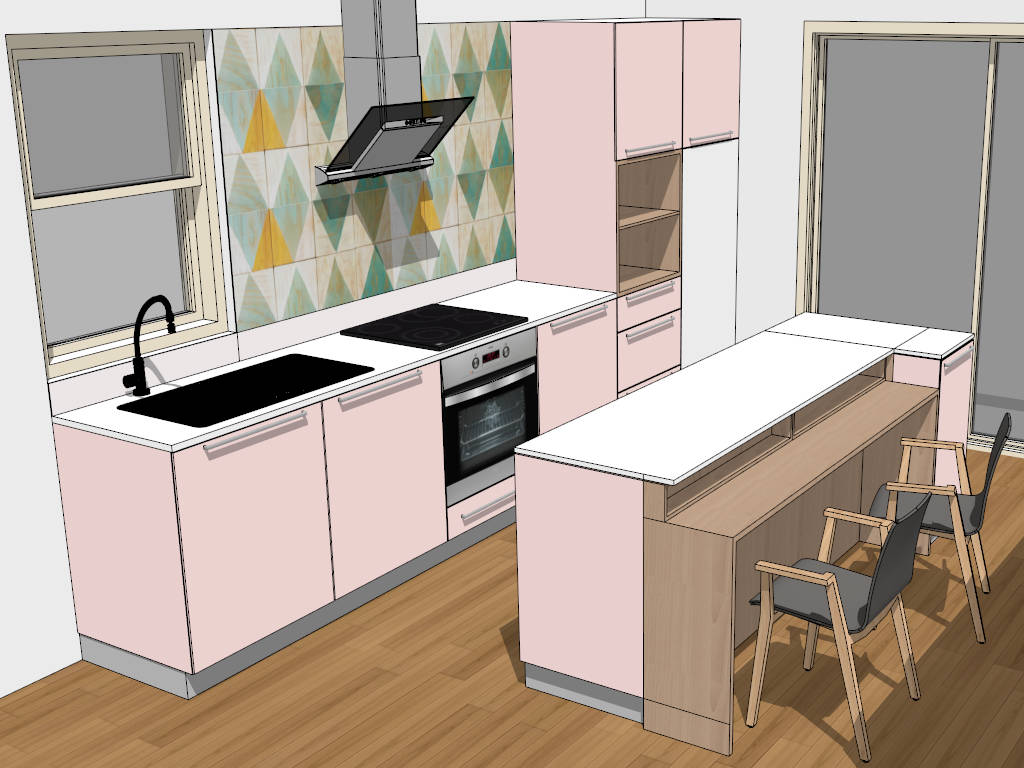 Pink Kitchen with Island Idea sketchup model preview - SketchupBox