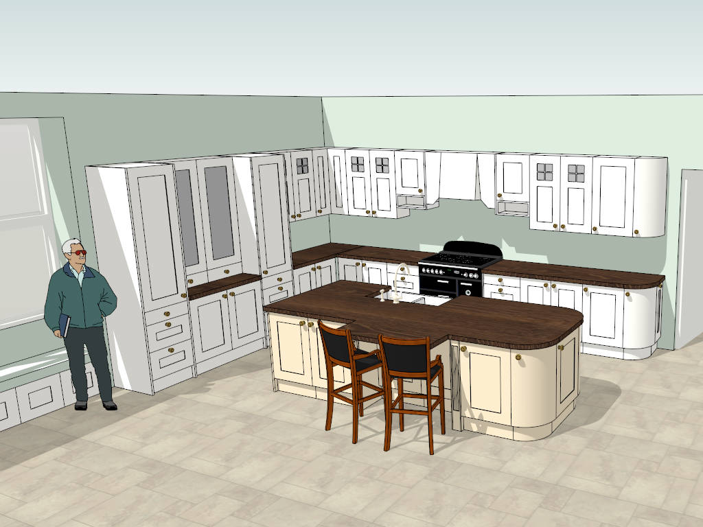Large Kitchen with Island Layout sketchup model preview - SketchupBox