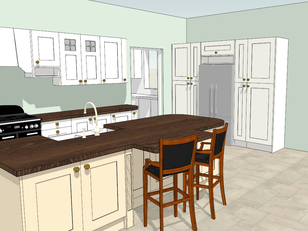 Large Kitchen with Island Layout sketchup model preview - SketchupBox