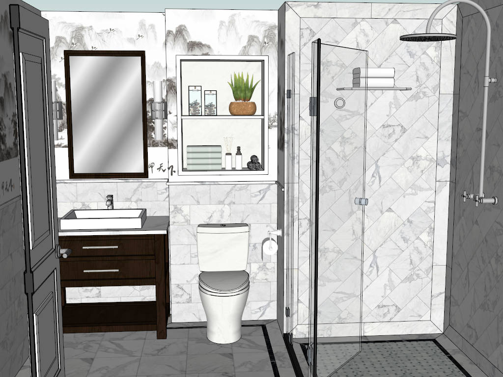 Classic White Bathroom Idea sketchup model preview - SketchupBox