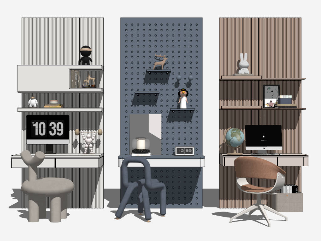 Kids Computer Desk Set Ideas sketchup model preview - SketchupBox
