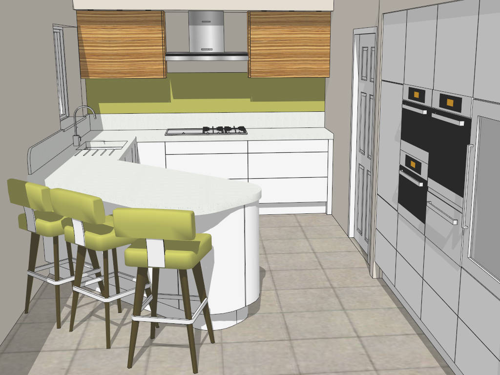 Small Kitchen with Bar Counter sketchup model preview - SketchupBox