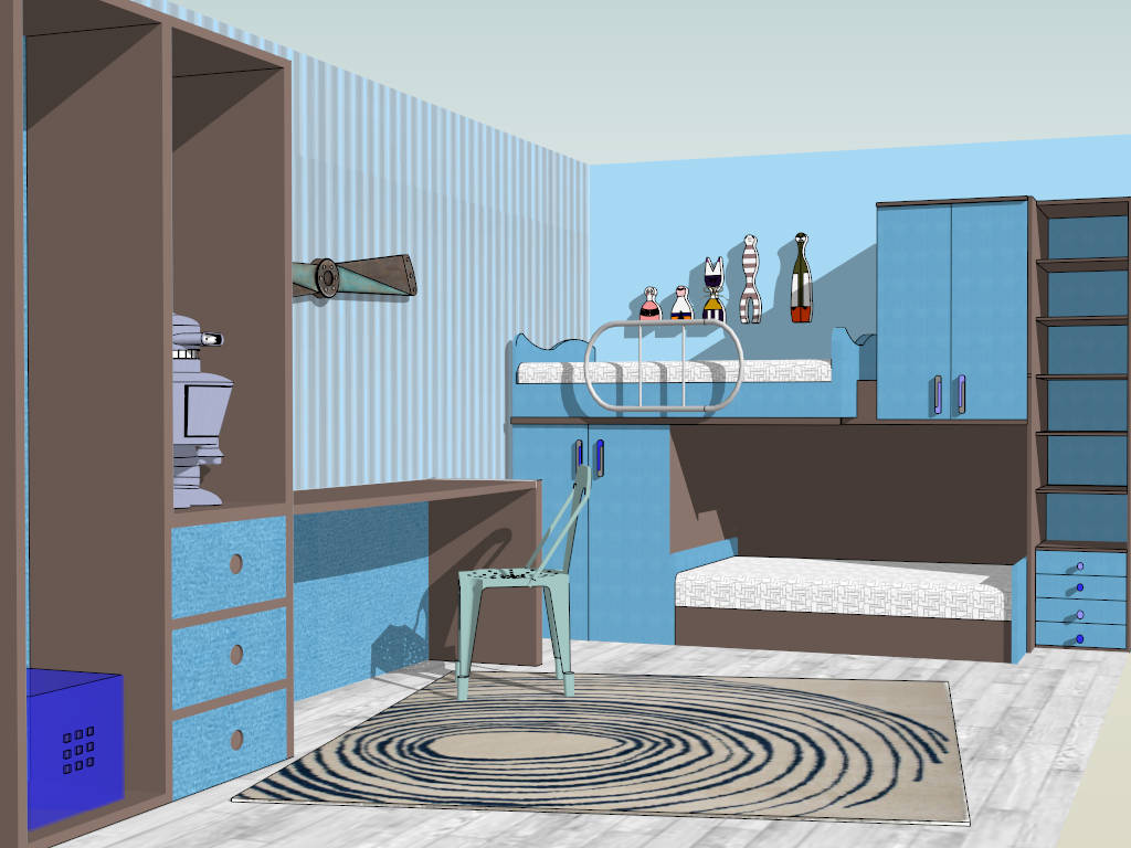 Blue Boy Room With Bunk Bed Idea sketchup model preview - SketchupBox