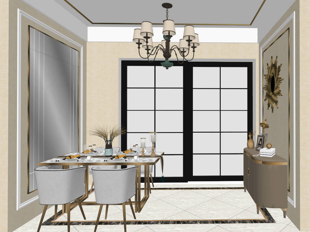 Modern Dining Room Living Room Interior Design sketchup model preview - SketchupBox