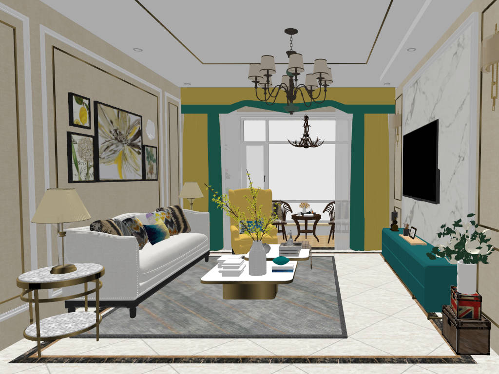 Modern Dining Room Living Room Interior Design sketchup model preview - SketchupBox
