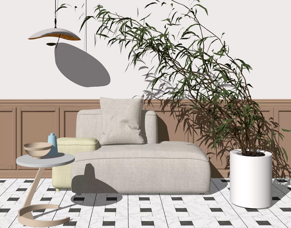 Corner Chaise Lounge Chair with Side Table sketchup model preview - SketchupBox
