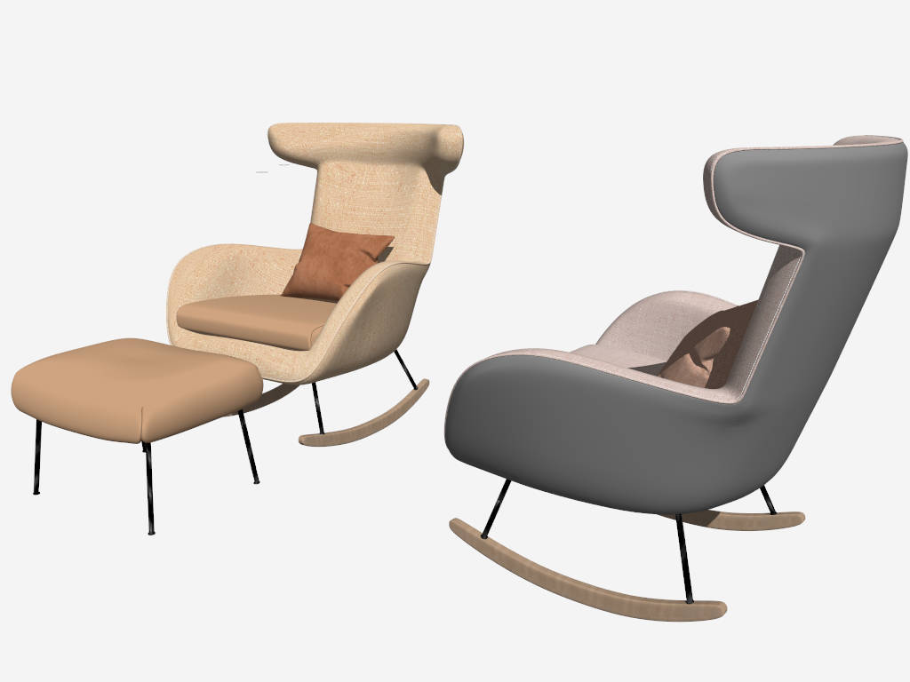 Upholstered Rocking Chair with Footstool Set sketchup model preview - SketchupBox