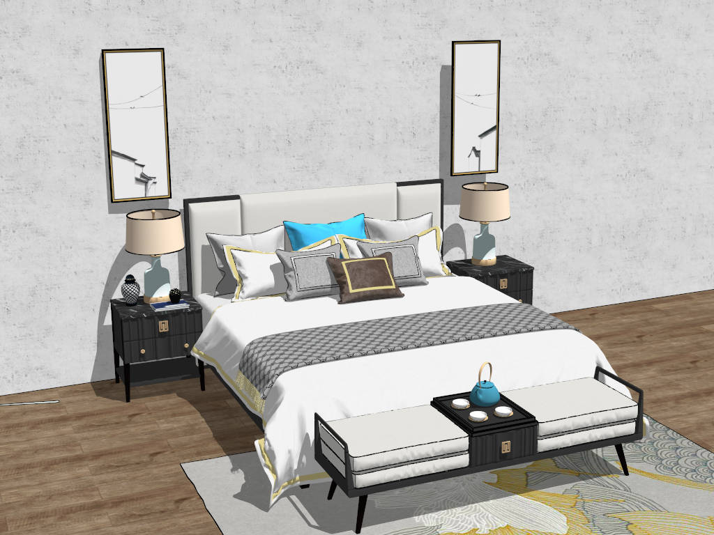 Lluxury Bed Furniture Set sketchup model preview - SketchupBox