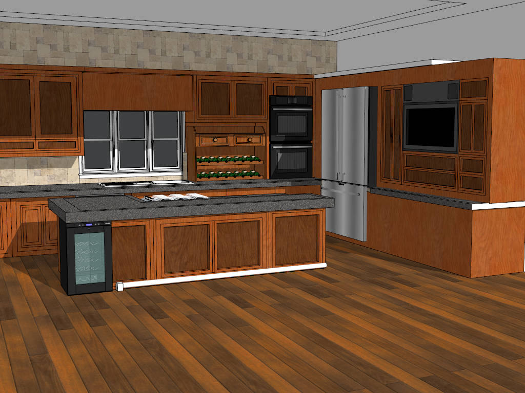 L-Shaped Kitchen with Island sketchup model preview - SketchupBox