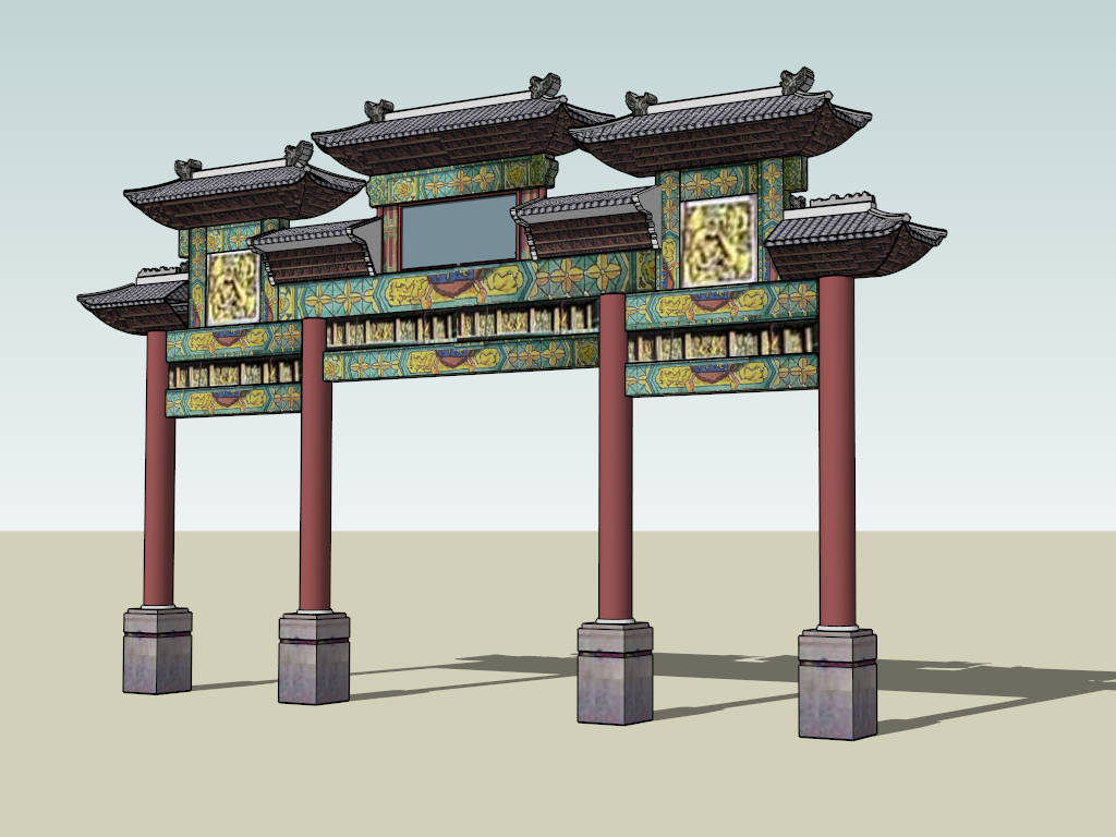 Ornamental Gateway Pailou sketchup model preview - SketchupBox